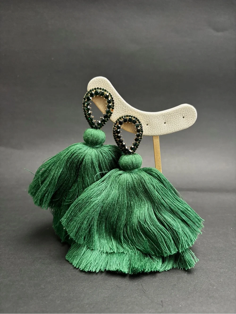 Green Tassel Statement Earrings - Elegant Fringe Drop